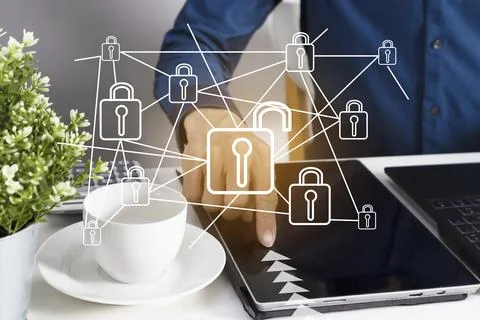 Businessman concept using secure mobile phone to encrypt multiple accounts .. 写真素材