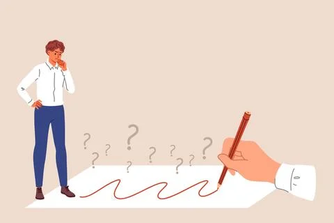 Businessman is considering correctness proposed solution and path that is drawn Stock Illustration