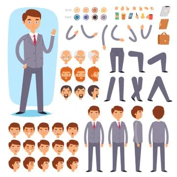 Businessman constructor vector creation of male character with manlike head and Stock Illustration