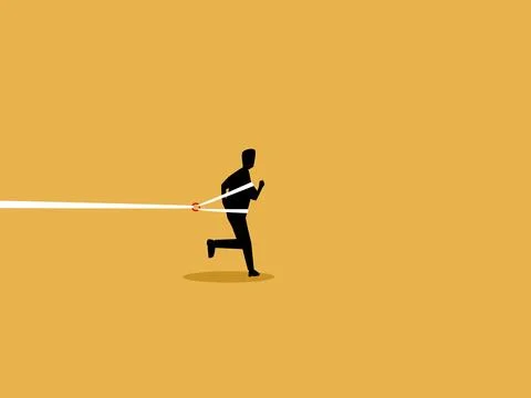 Businessman continued running while being held back by a rope. Stock Illustration
