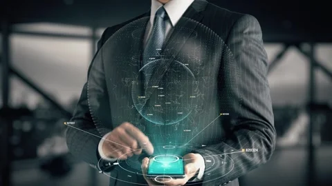 Businessman with Continuous Deployment Hologram Concept Stock Footage 258643674