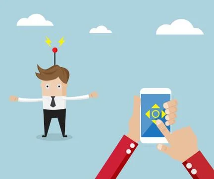 Businessman controller from application on mobile, smartphone Illustrazione stock