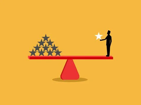 Businessman controls the quality and quantity on a seesaw Stock Illustration