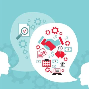 Businessman conversation, process of creating an idea. Successful business and Stock Illustration