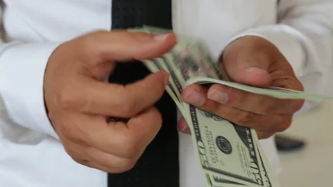 Businessman Counting Dollar Bills Close Up 库存影片 340901800