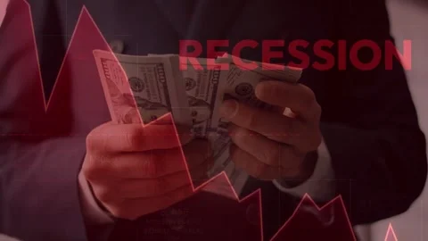 Businessman Counting Dollars During Economic Recession Red Chart Stock Footage 337732791