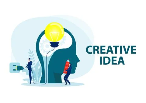 Businessman Creative idea concept. Light bulb with power plug in human head.  Stock Illustration
