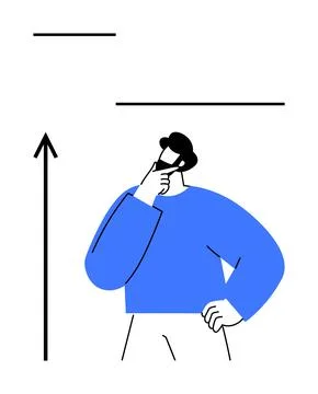 Businessman in Creative Thinking Pose with Upward Arrow Representing Growth and Illustrazione stock