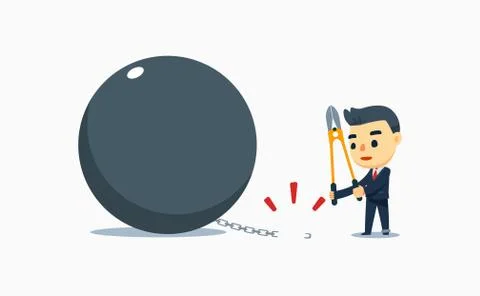 A businessman cuts the chain from the burden. vector illustration Stock Illustration