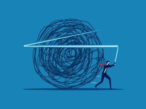 Businessman cuts through chaotic problems. vector Stock Illustration
