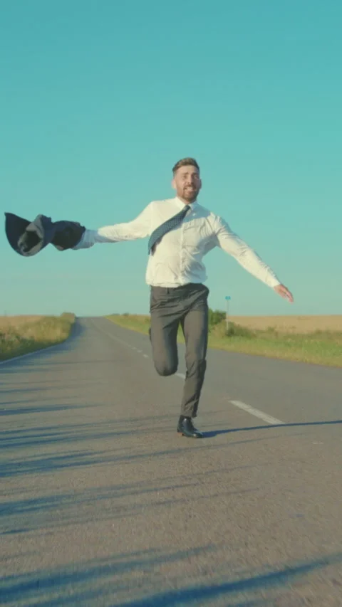 Businessman dashed through countryside, Individual in business attire fleeing or Stock Footage 330039089