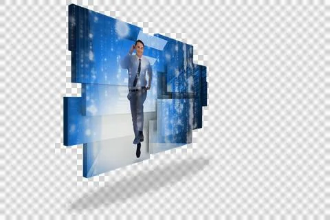Businessman in data center on abstract screen Stock Photos