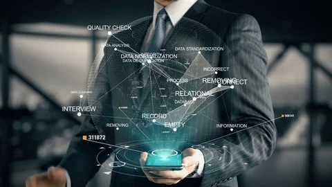 Businessman with Data Cleaning Stock Footage 79078962