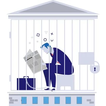 Businessman debtor in prison vector flat icon Stock Illustration