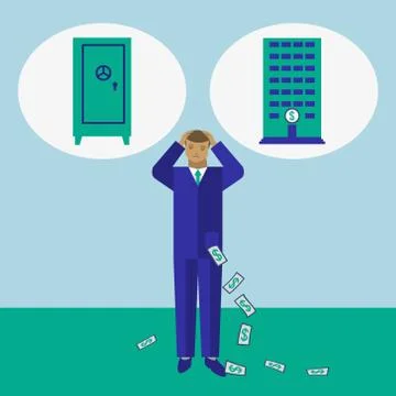 Businessman decide where to keep his money vector illustration イラスト素材