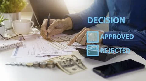The businessman decides between approved the project or rejected it.,future b Stock Photos