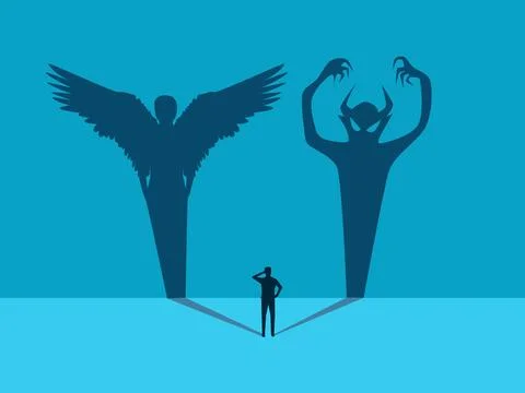Businessman is deciding between good and evil Illustrazione stock