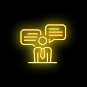 Businessman deciding choosing thinking chat bubbles dilemma neon sign Stock Illustration