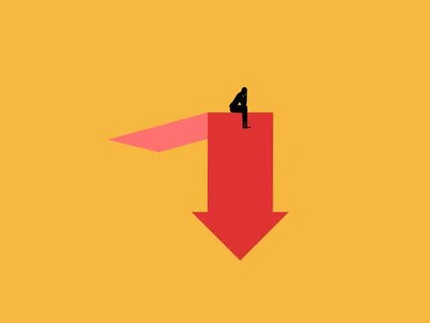 Businessman on a declining graph, symbolizing the concept of economic recessi Stock-Illustration