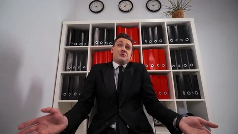 Businessman desperate can not help You with deal. Sorry excuse concept. Stock Footage