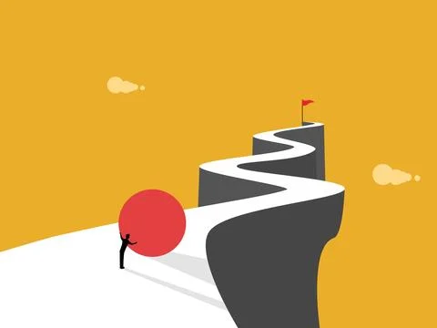 Businessman is determined to push the circle up the hill. Stock Illustration