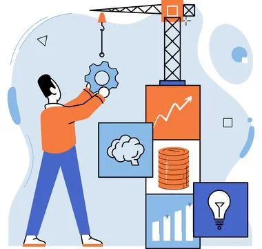 Businessman developing new idea, successful novation technology. Business s.. Stock Illustration