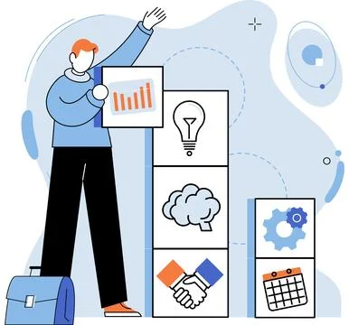 Businessman developing new idea, successful novation technology. Business s.. Stock Illustration