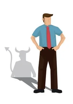 Businessman with a devil shadow. Concept of faking and betray. Stock Illustration