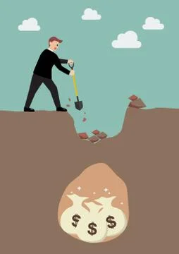 Businessman digging a ground to find a treasure Stock Illustration