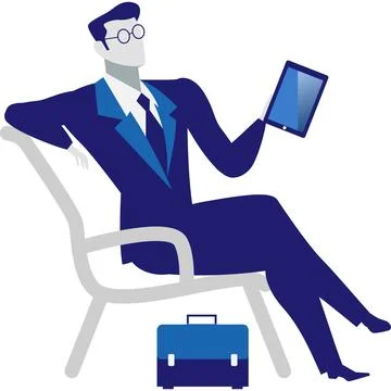 Businessman with digital tablet vector flat icon Stock Illustration