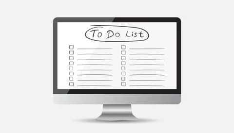 Businessman to do list, checklist with computer. Check list icon flat vector  Illustrazione stock