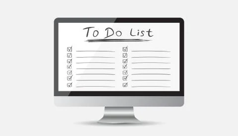 Businessman to do list, checklist with computer. Check list icon flat vector  Stock Illustration