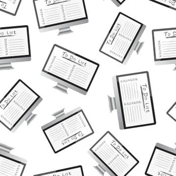 Businessman to do list, checklist with computer monitor seamless pattern back Stock Illustration
