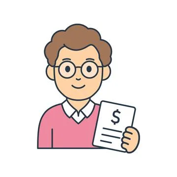 Businessman with document icon in flat outline stroke style. Male accountan.. イラスト素材