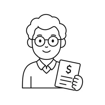 Businessman with document icon in flat outline stroke style. Male accountan.. イラスト素材