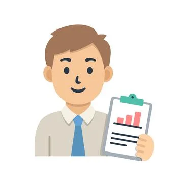 Businessman with document icon in flat style. Male accountant vector illust.. 库存插图