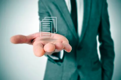 Businessman with a document icon 스톡 일러스트