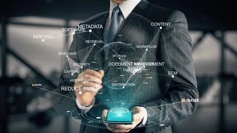 Businessman with Document Management System Stock Footage 86407793