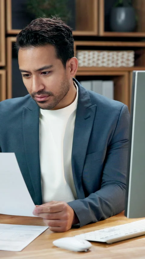 Businessman, documents and accounting with computer for company finance, audit Stock Footage 344316122