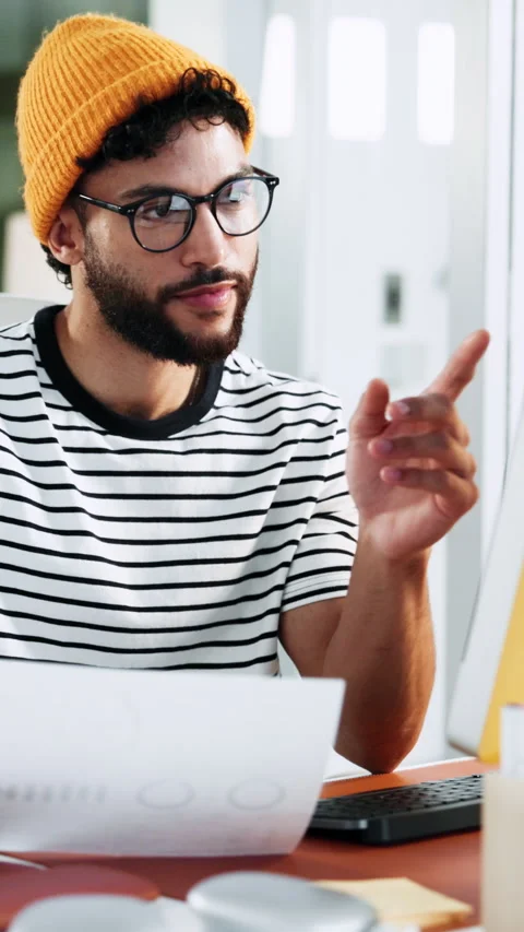Businessman, documents and pointing with computer for performance review or Stock Footage 333161806