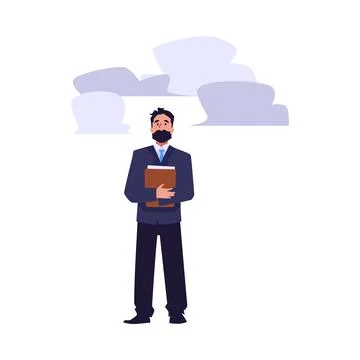Businessman with documents stands under the cloud, business mistake, risk Stock Illustration