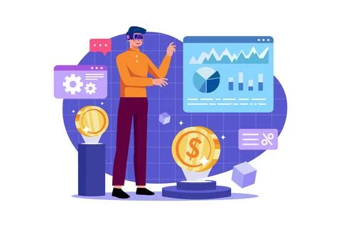 Businessman doing analysis using VR Stock Illustration