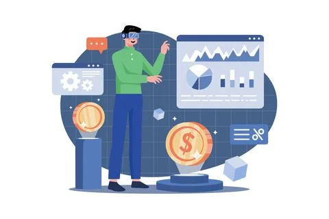 Businessman Doing Analysis Using VR Stock Illustration