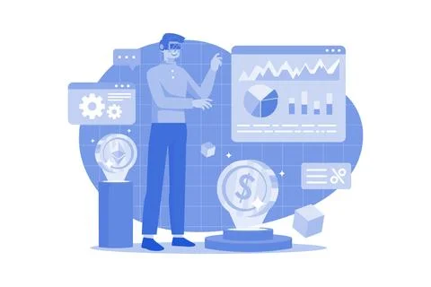 Businessman Doing Analysis Using VR Stock Illustration