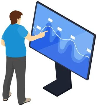 Businessman doing data analysis, man looking in special presentation board Stock Illustration