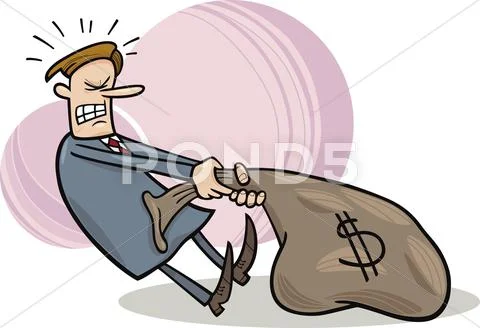Businessman draging sack of dollars Stock Illustration