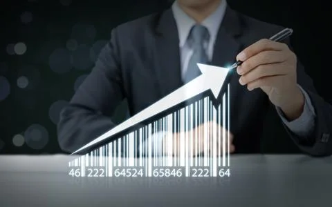 Businessman draw increasing graph with barcode, business growth Stock Photos