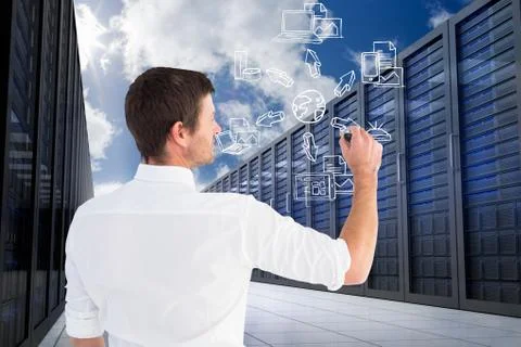 Businessman is drawing against database background Stock Photos