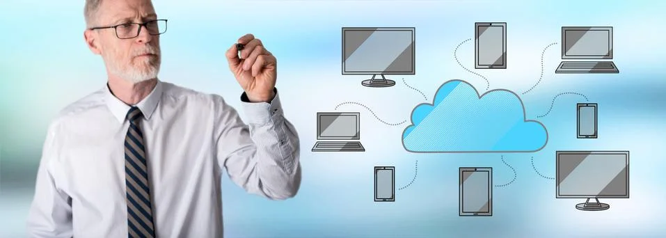 Businessman drawing cloud computing concept Stockfoto's