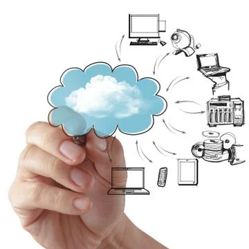 Businessman drawing a cloud computing diagram Stock Illustration